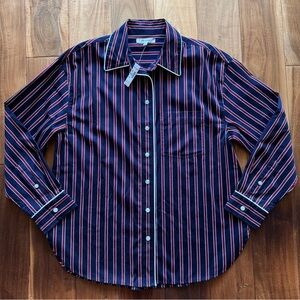 Madewell Navy Button-Down Shirt with Red & White Stripes NWT